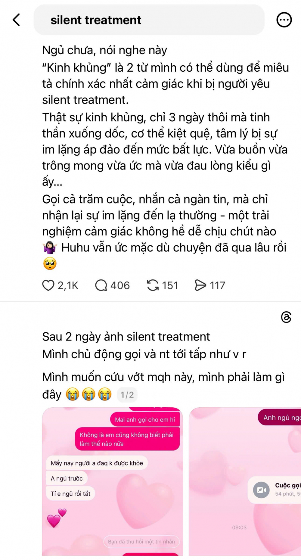 Silent treatment trở thành chủ đề thu hút sự quan tâm của nhiều bạn trẻ trên mạng xã hội - Ảnh chụp màn hình
