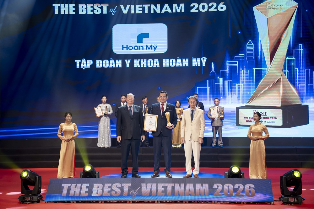 Tập đoàn Y khoa Hoàn Mỹ vinh dự được xướng tên ở hạng mục “Hệ thống Y khoa tốt nhất Việt Nam 2026” - Ảnh: HM