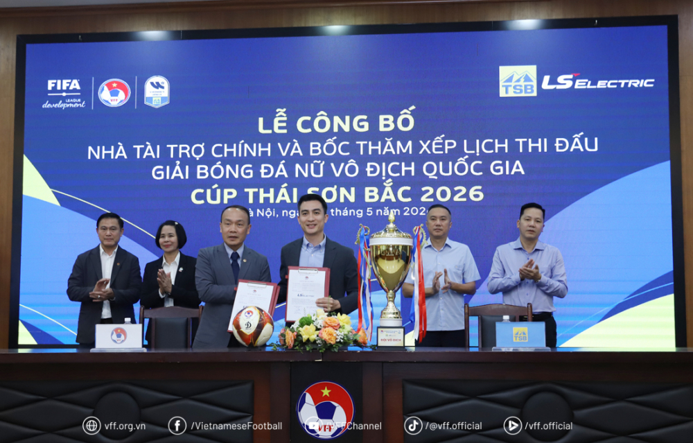 Lễ công bố nhà tài trợ chính và bốc thăm giải bóng đá nữ vô địch quốc gia 2026 Ảnh: VFF