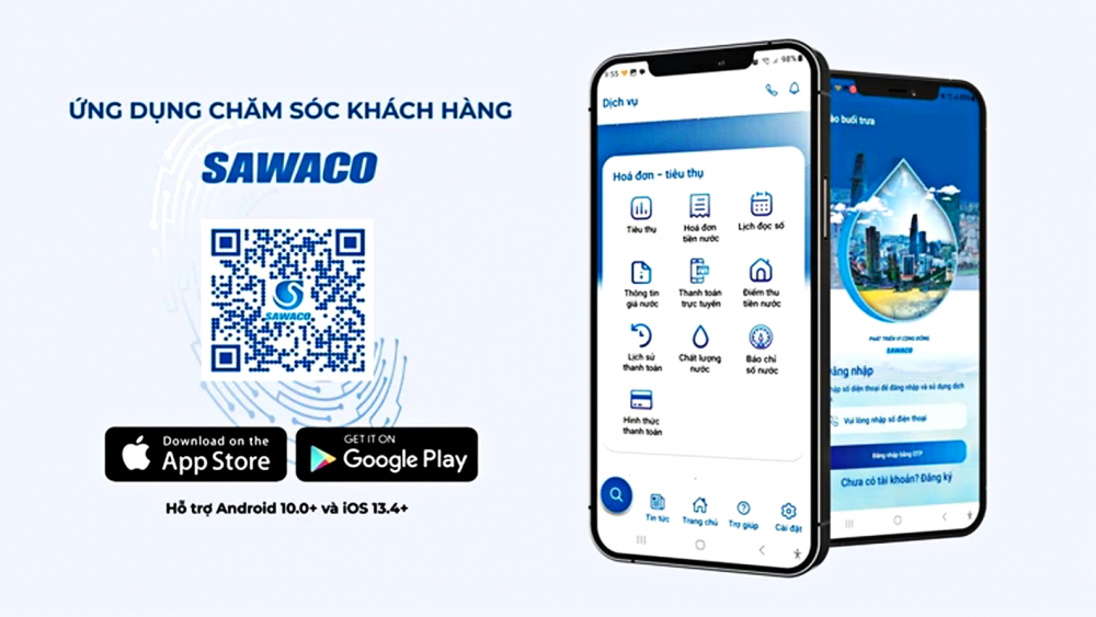 Giao dịch với ngành cấp nước nhanh chóng, hiệu quả hơn nhờ 100% trực tuyến Ứng dụng chăm sóc khách hàng giúp SAWACO nâng cao chất lượng phục vụ khách hàng