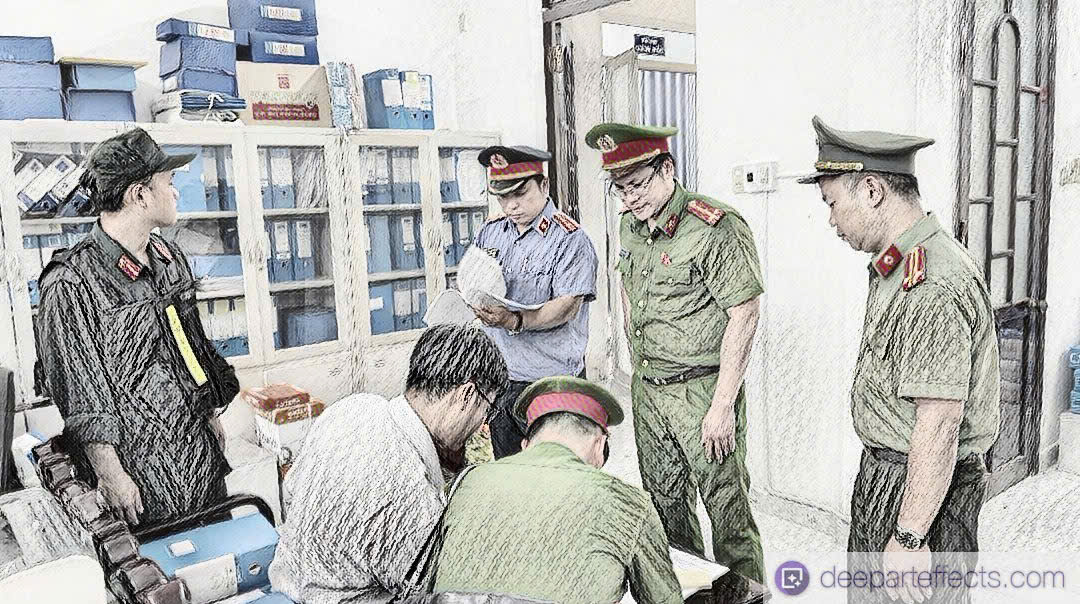 Cơ quan công an phối hợp cùng cán bộ viện kiểm sát thu thập chứng cứ