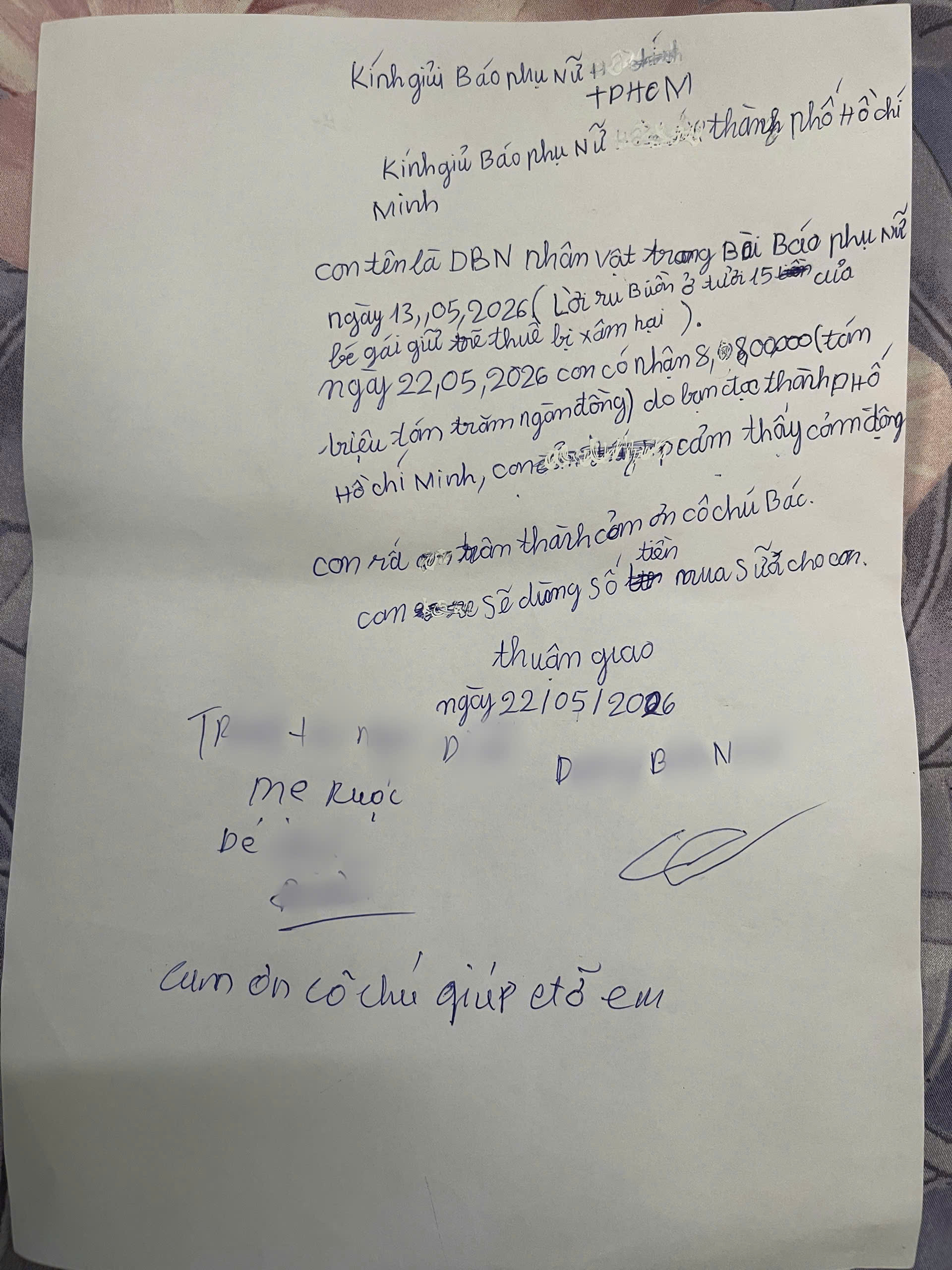 Bức tâm thư nghệch ngoạc nhưng chứa đựng tình cảm chân thành từ đáy lòng của người mẹ tuổi 15