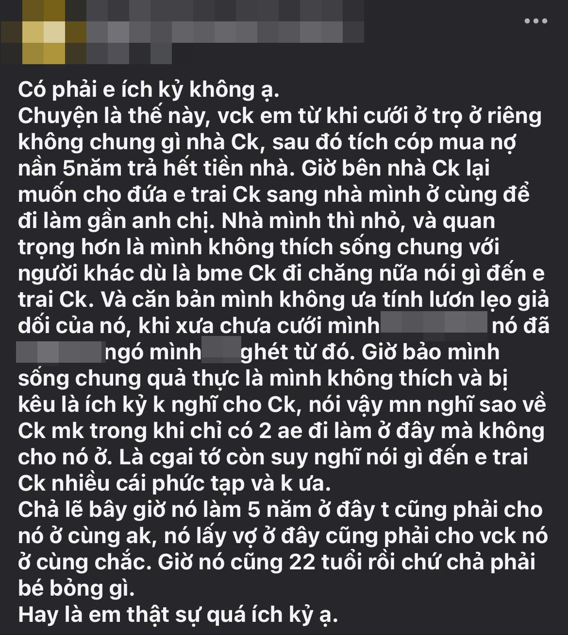 Câu chuyện người vợ trẻ không muốn cho em chồng sống chung nhà nhận được nhiều bình luận - Ảnh chụp màn hình