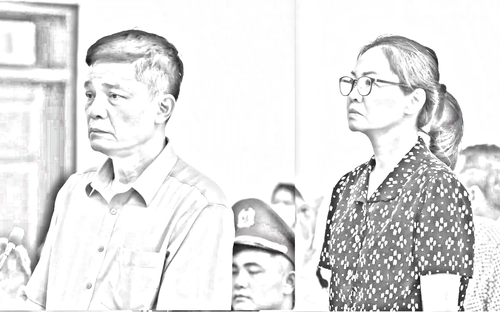 Bị cáo Nguyễn Thanh Phong và Trần Việt Nga tại tòa - Ảnh: N.A