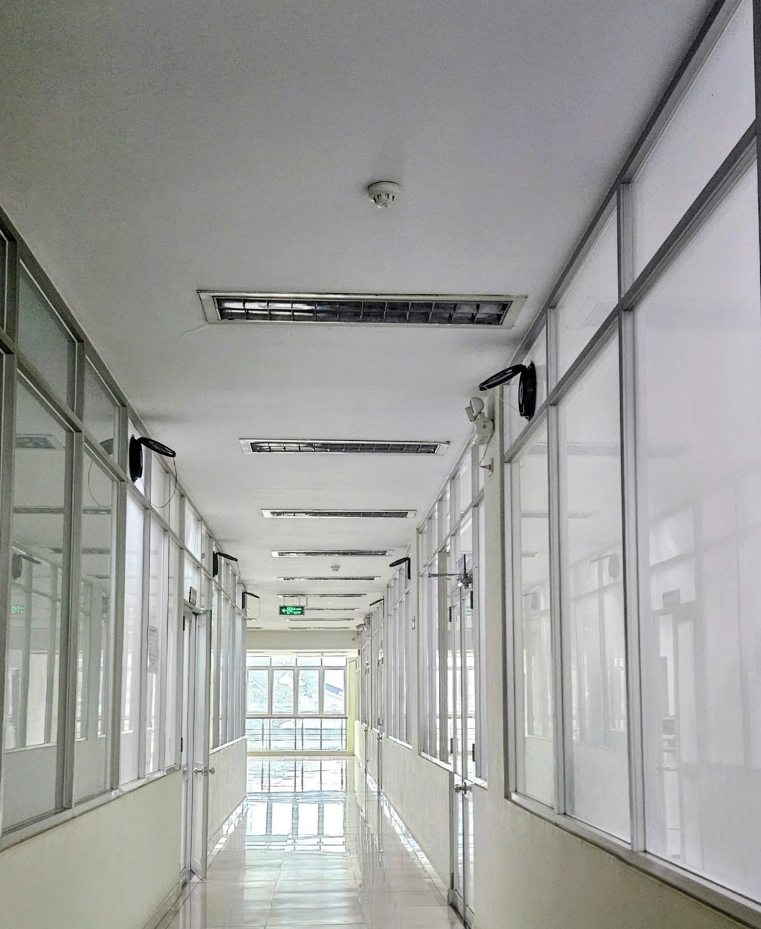 Tại trụ sở Cơ quan EVNSPC, vào ban ngày, tắt hoàn toàn đèn hành lang để tận dụng ánh sáng tự nhiên