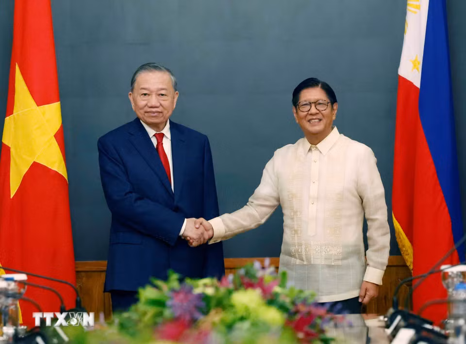 Tổng Bí thư, Chủ tịch nước Tô Lâm và Tổng thống Philippines Ferdinand Romualdez Marcos Jr. tại cuộc hội đàm hẹp.
