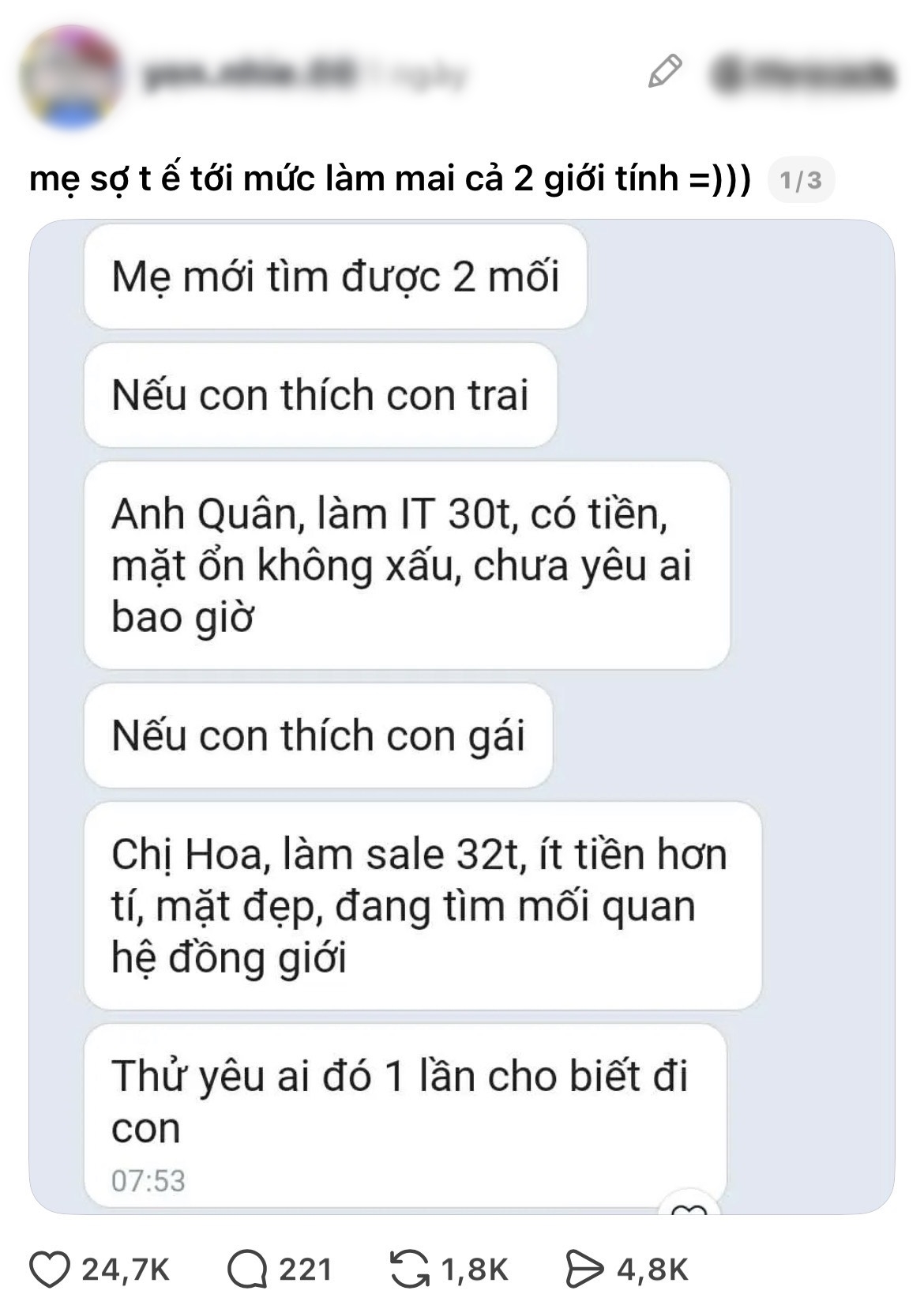 Bài đăng của cô gái trẻ thu hút nhiều lượt bình luận - Ảnh chụp màn hình