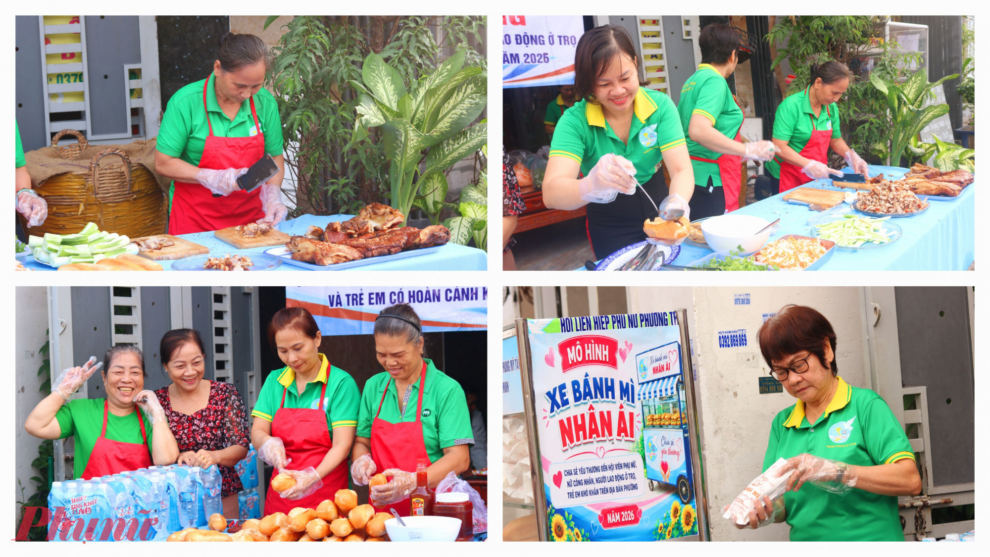Mỗi người một việc, cán bộ, hội viên của chi hội cùng góp sức để có những ổ bánh mì thơm ngon dành tặng bà con lao động còn nhiều khó khăn  - Ảnh: Thảo Nguyên