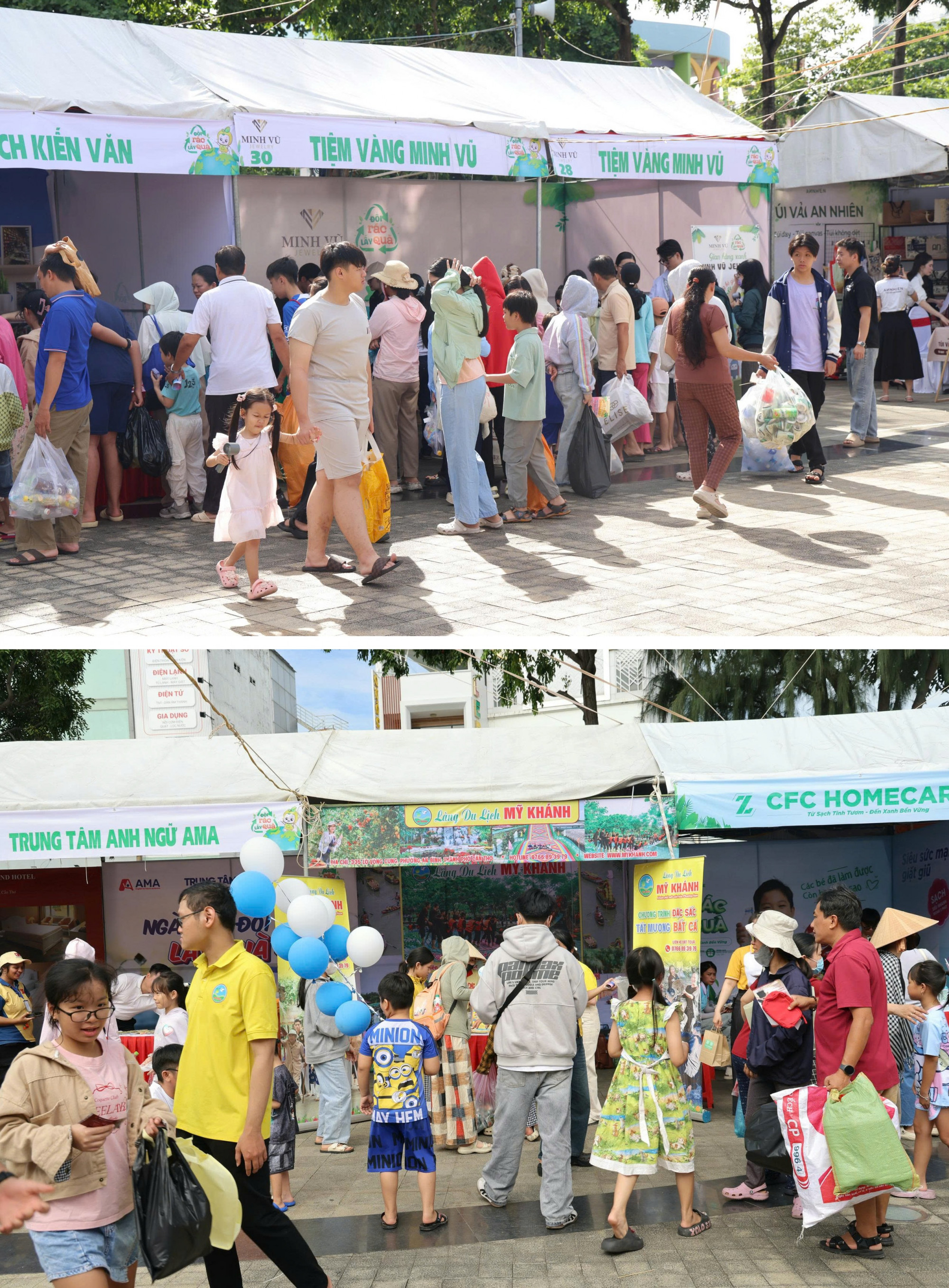 Đông đảo phụ huynh, học sinh tham gia chương trình “Đổi rác lấy quà”, chung tay lan tỏa lối sống xanh và ý thức bảo vệ môi trường - Ảnh: Agribank