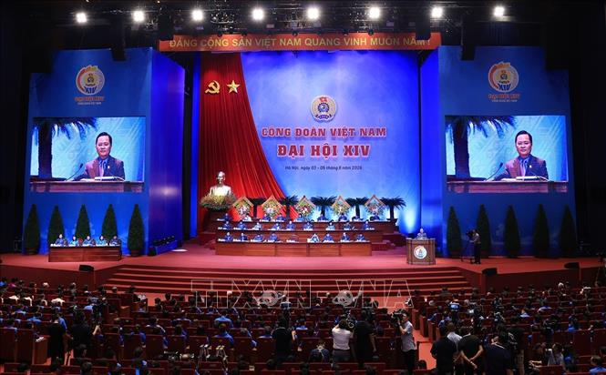 Phiên trọng thể Đại hội XIV Công đoàn Việt Nam. Ảnh: Tuấn Anh/TTXVN