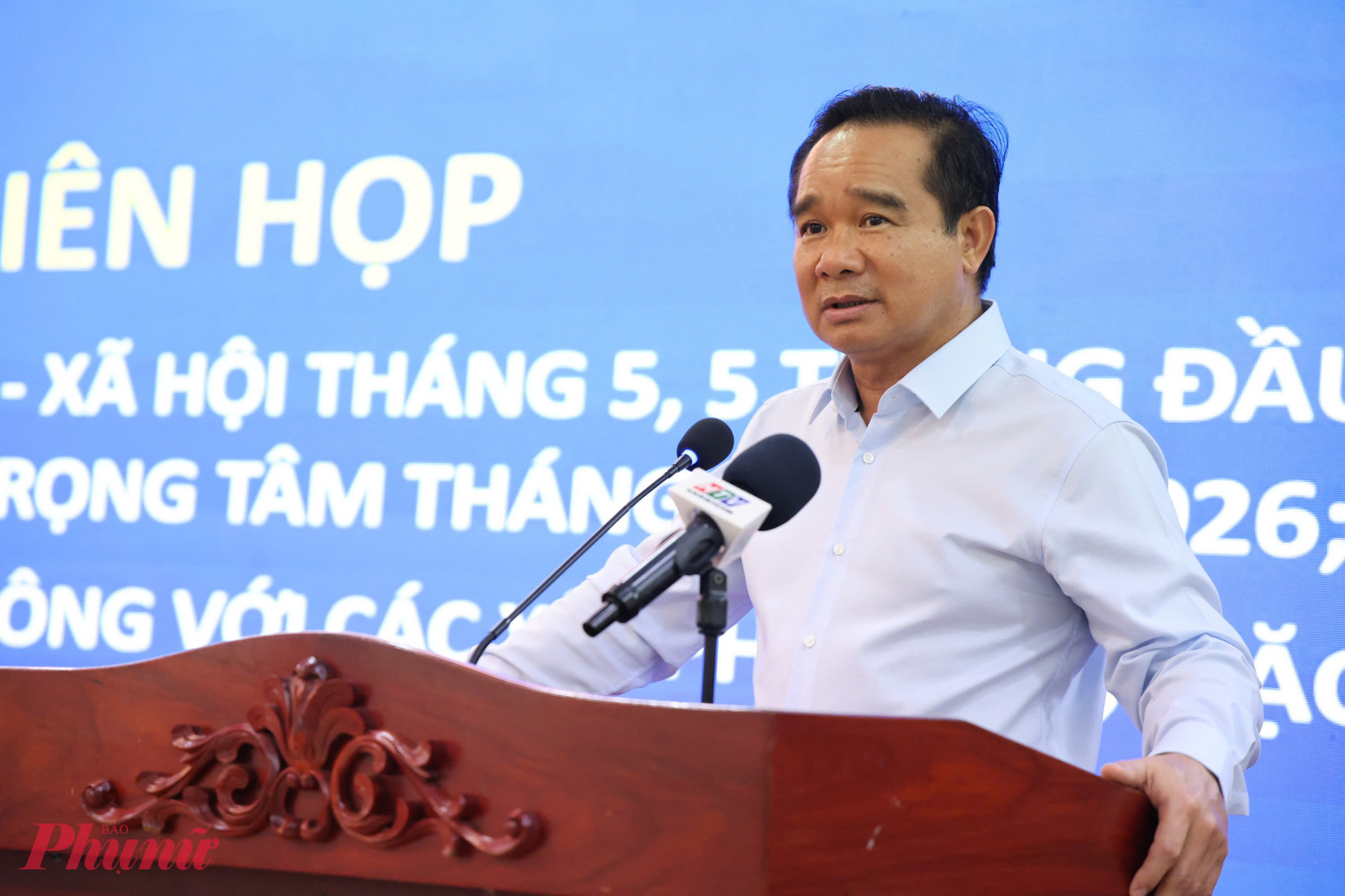 Chủ tịch Chủ tịch UBND TPHCM Nguyễn Văn Được phát biểu tại cuộc họp - Ảnh: Thanh Tâm