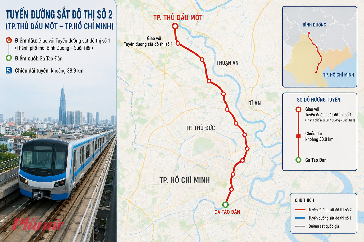 Sơ đồ hướng tuyến metro TP Thủ Dầu Một - TPHCM 