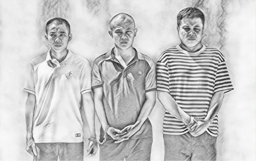 Dũng, Tùng và Hiếu tại cơ quan công an - Ảnh công an cung cấp