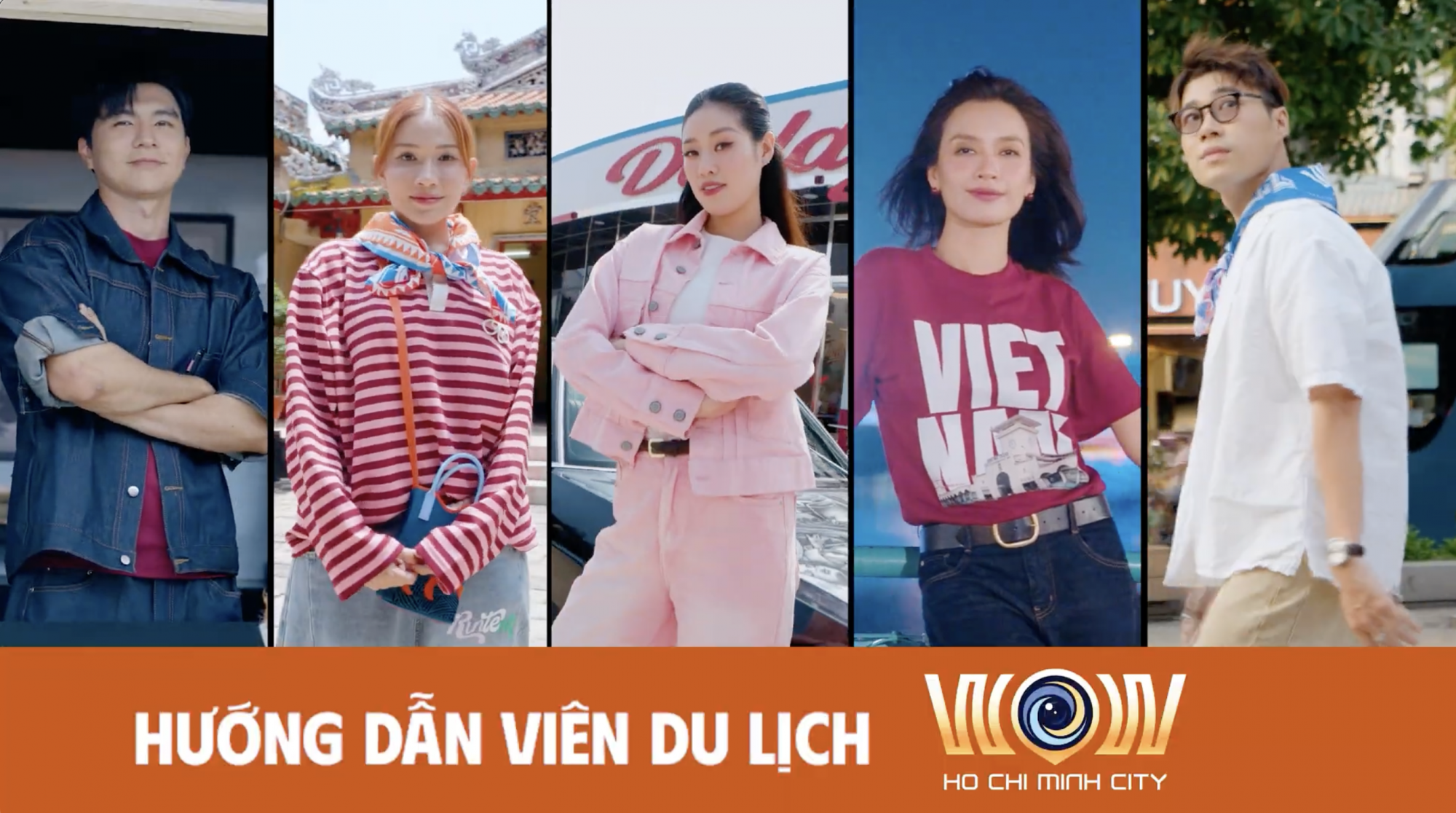5 người nổi tiếng đảm nhận vai trò hướng dẫn viên (từ trái qua): diễn viên Steven Nguyễn, Khả Như, 
