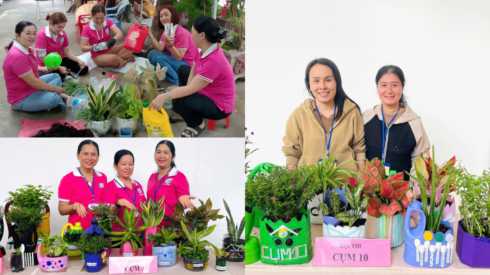 Đông đảo cán bộ, hội viên phụ nữ tham gia hội thi “Tái chế xanh” do Hội LHPN xã Tân Nhựt tổ chức . Ảnh: NH