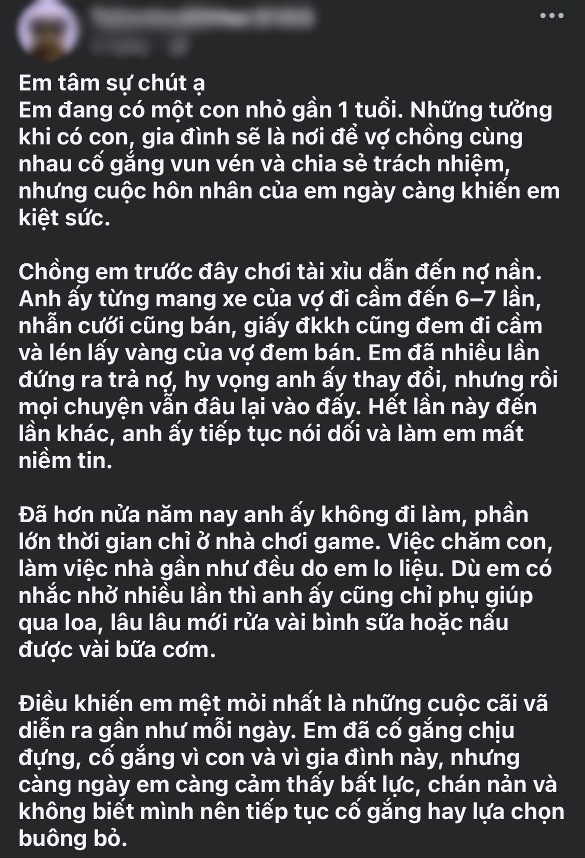 Cô gái trẻ trải lòng cuộc hôn nhân bế tắc - Ảnh chụp màn hình