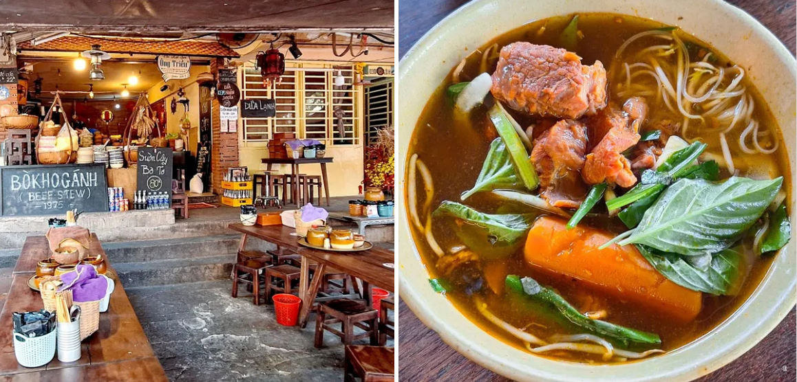 Bò kho Gánh - 029 Lô H, Chung cư Ngô Gia Tự, Sư Vạn Hạnh, phường Vườn Lài (quận 10 trước đây), mở cửa từ 10g - 22g các ngày trong tuần Nước bò kho có vị rất riêng, còn thịt bò thì mềm, thơm và vừa vị. Bạn có thể chọn ăn bò kho với bánh mì hoặc với hủ tíu và đừng quên cho thêm lá quế, giá được quán để sẵn trên bàn.   