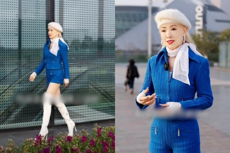 Bà Yingzi ''lên đồ'' như thiếu nữ sải bước trên phố thu hút hàng triệu lượt xem - Ảnh: QQ