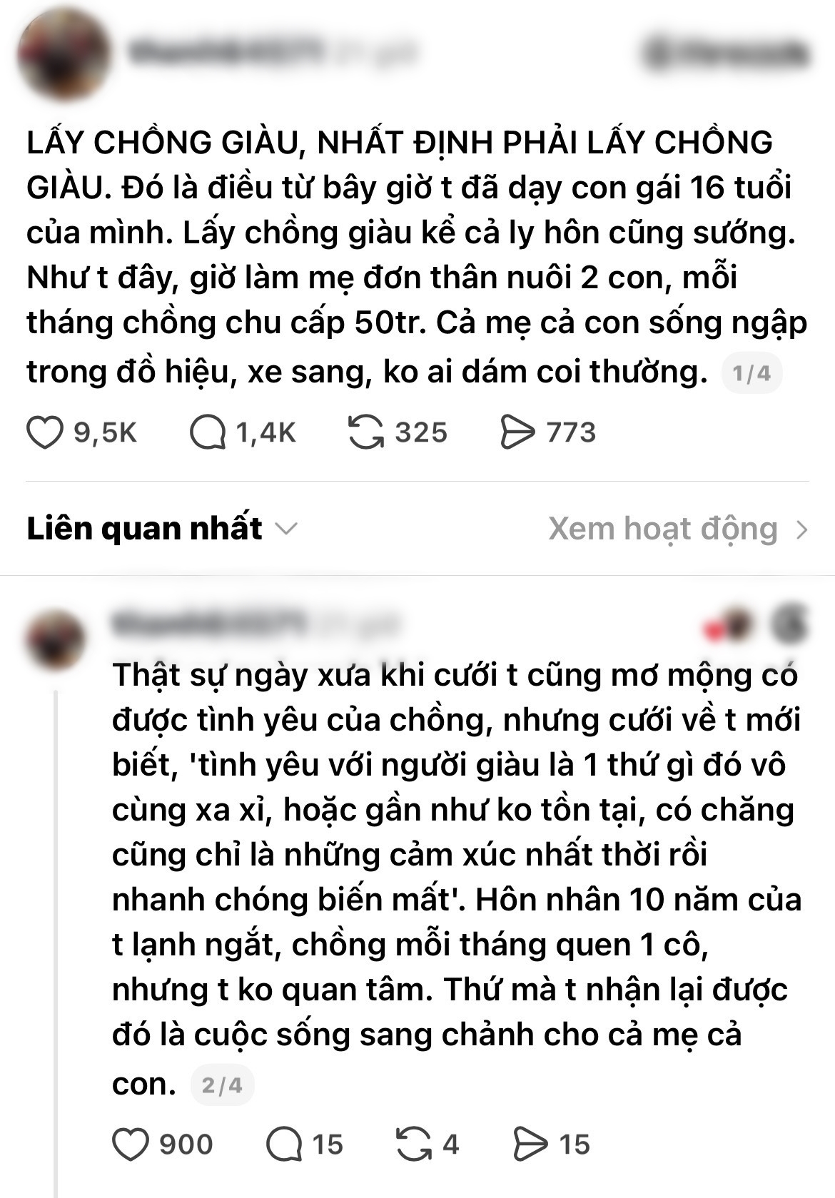 Quan điểm dạy con phải lấy chồng giàu của bà mẹ đơn thân gây tranh cãi - Ảnh chụp màn hình