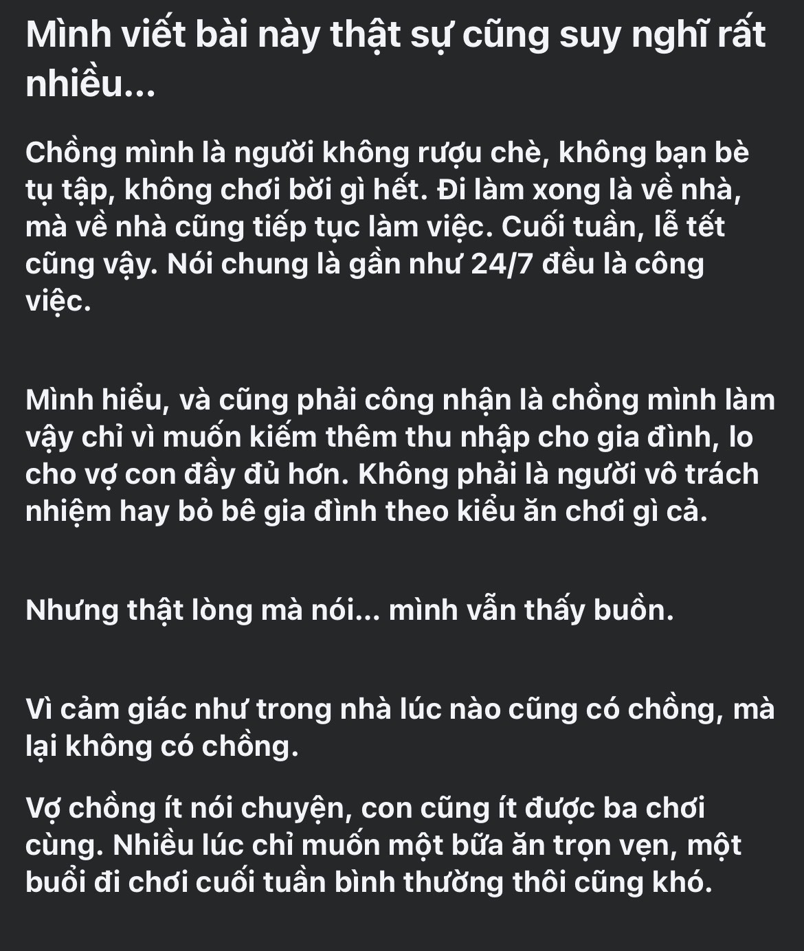 Câu chuyện người phụ nữ chia sẻ về chồng 'nghiện' công việc đến mức vô tâm nhận được nhiều sự đồng cảm - Ảnh chụp màn hình