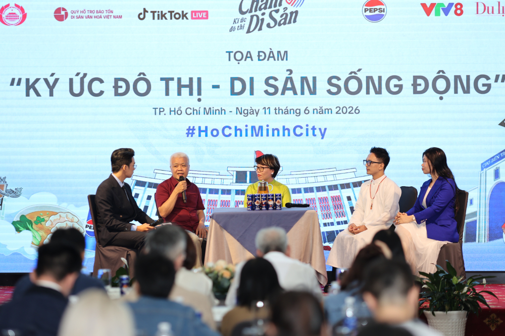 Tọa đàm 'Chạm Di sản - Di sản sống động trong khuôn khổ  Chạm Di sản - Ký ức đô thị do Sở Văn hóa và Thể thao TPHCM, Quỹ Hỗ trợ bảo tồn di sản văn hóa Việt Nam và TikTok phối hợp thực hiện. Ảnh: Hữu Long