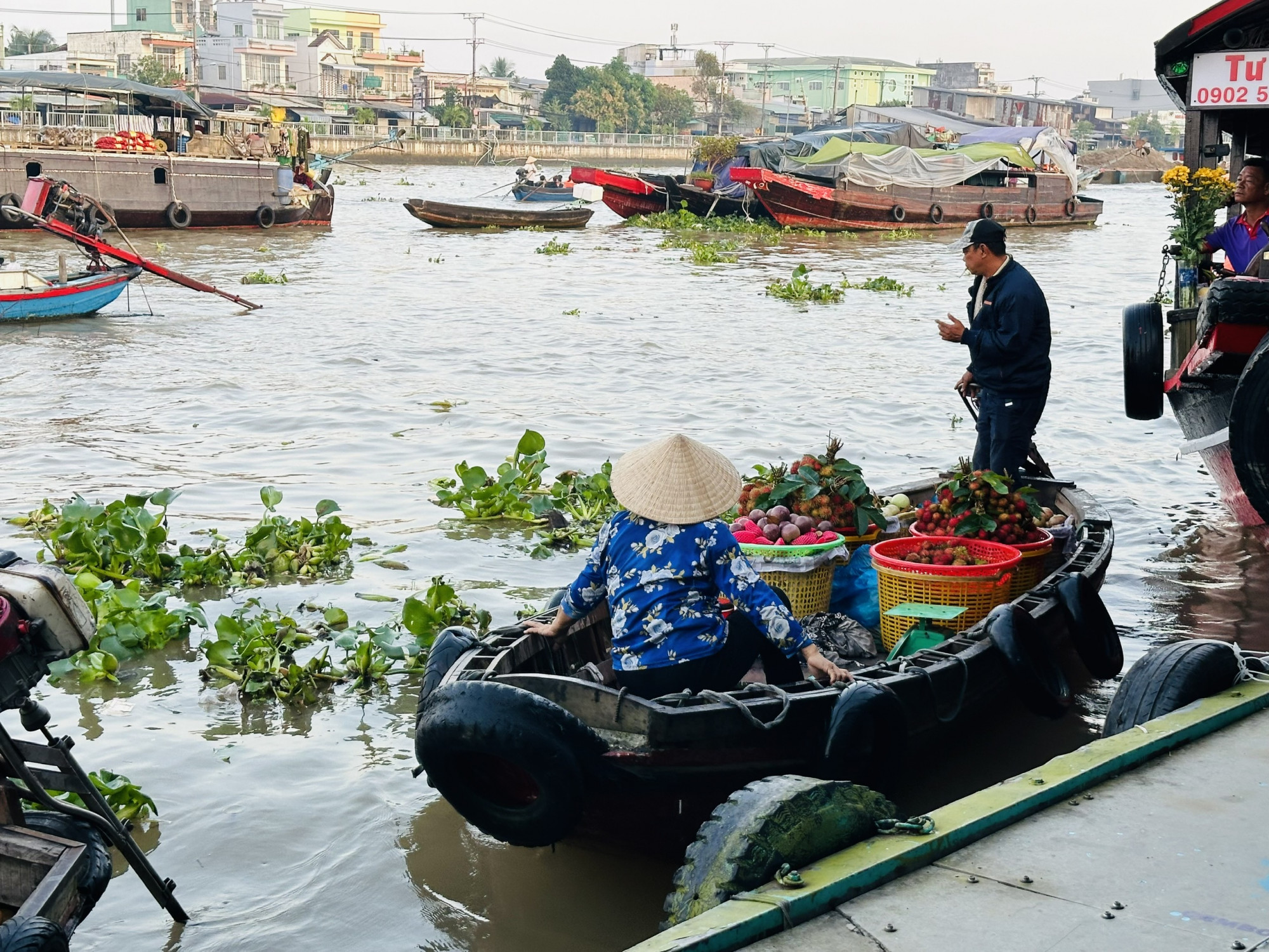 Những chiếc ghe chở đầy trái cây tươi rói sắc màu nối tiếp nhau