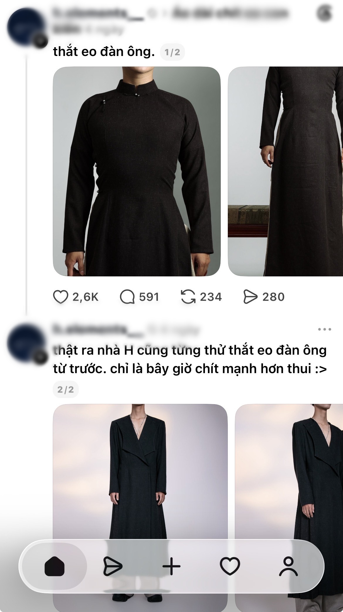 Thiết kế áo dài nam chiết eo của một thương hiệu bị không ít người chỉ trích - Ảnh chụp màn hình