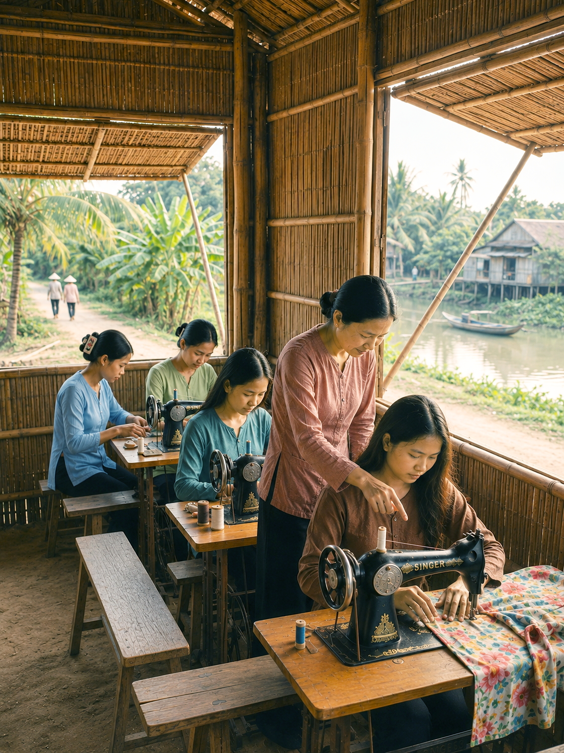 Những lớp học cắt may từng rất phổ biến ở miền Tây Nam Bộ - Ảnh minh họa do AI tạo
