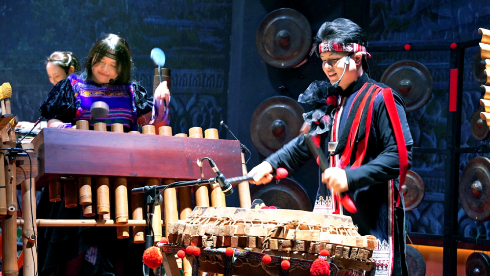 Nghệ sĩ Trường Sinh (phải) biểu diễn trong chương trình Chào Show