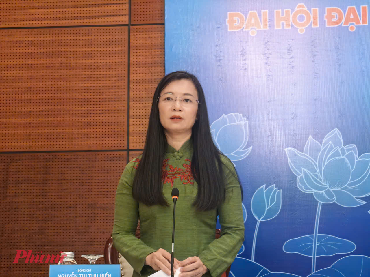 Bà Nguyễn Thị Thu Hiền - Phó chủ tịch Hội Liên hiệp Phụ nữ Việt Nam - chia sẻ tại Họp báo 