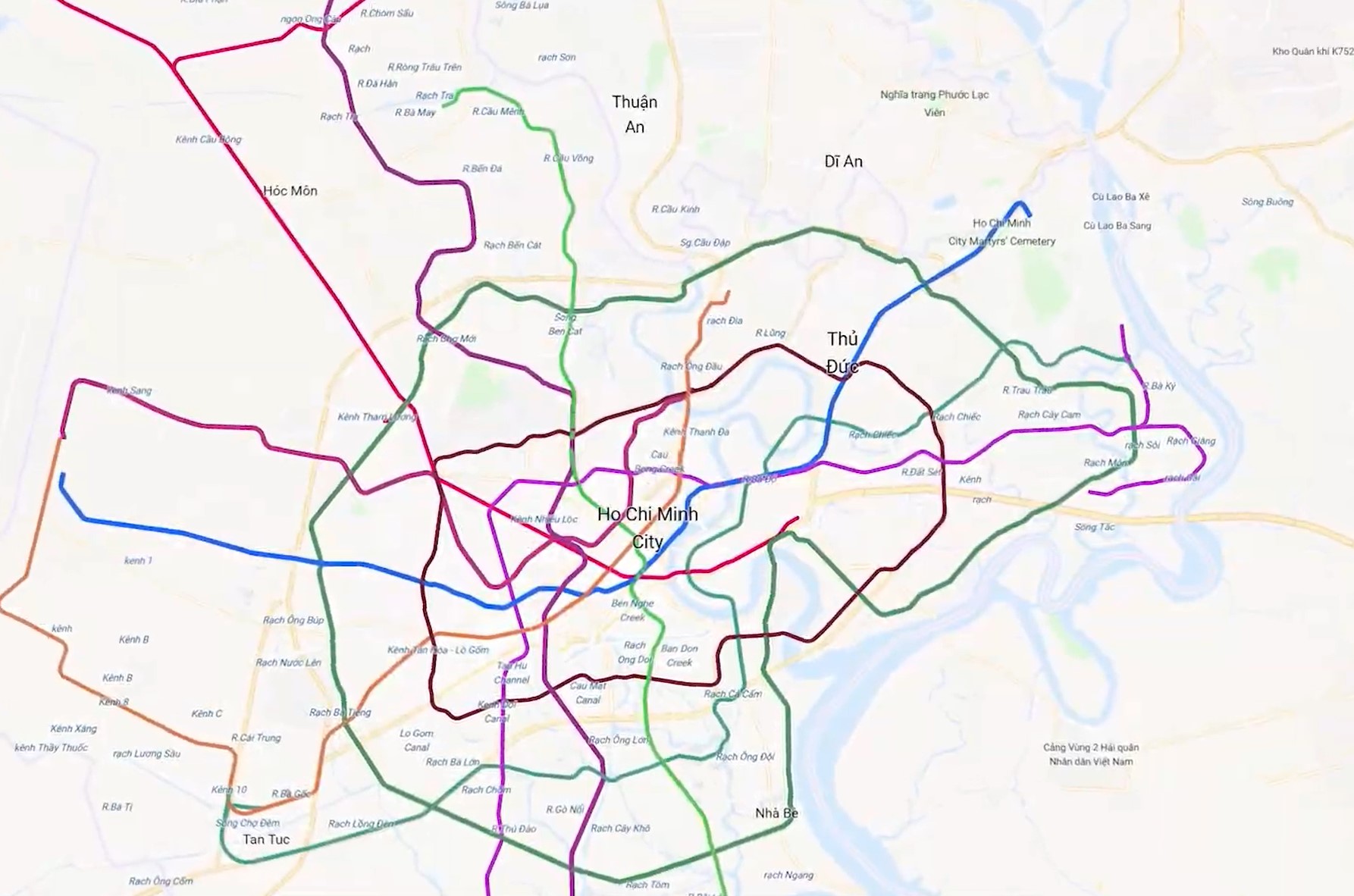 Mạng lưới metro theo Đồ án quy hoạch chung của TPHCM đến năm 2040, tầm nhìn đến 2060 đã được Chính phủ phê duyệt sẽ có 27 tuyến với 1024km - Ảnh: MAUR