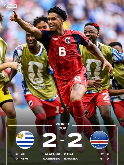Cape Verde - từ hiện tượng đến biểu tượng World Cup 48 đội Trận hòa 2-2 trước Uruguay, Cape Verde đã khiến thế giới bóng đá nhìn với cặp mắt khác - Ảnh: Pulsesport