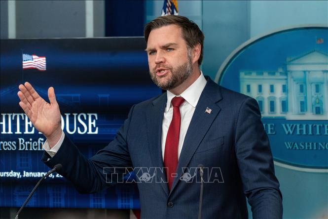 Phó tổng thống Mỹ JD Vance tại cuộc họp báo ở Nhà Trắng, Washington, D.C - Ảnh: THX/TTXVN