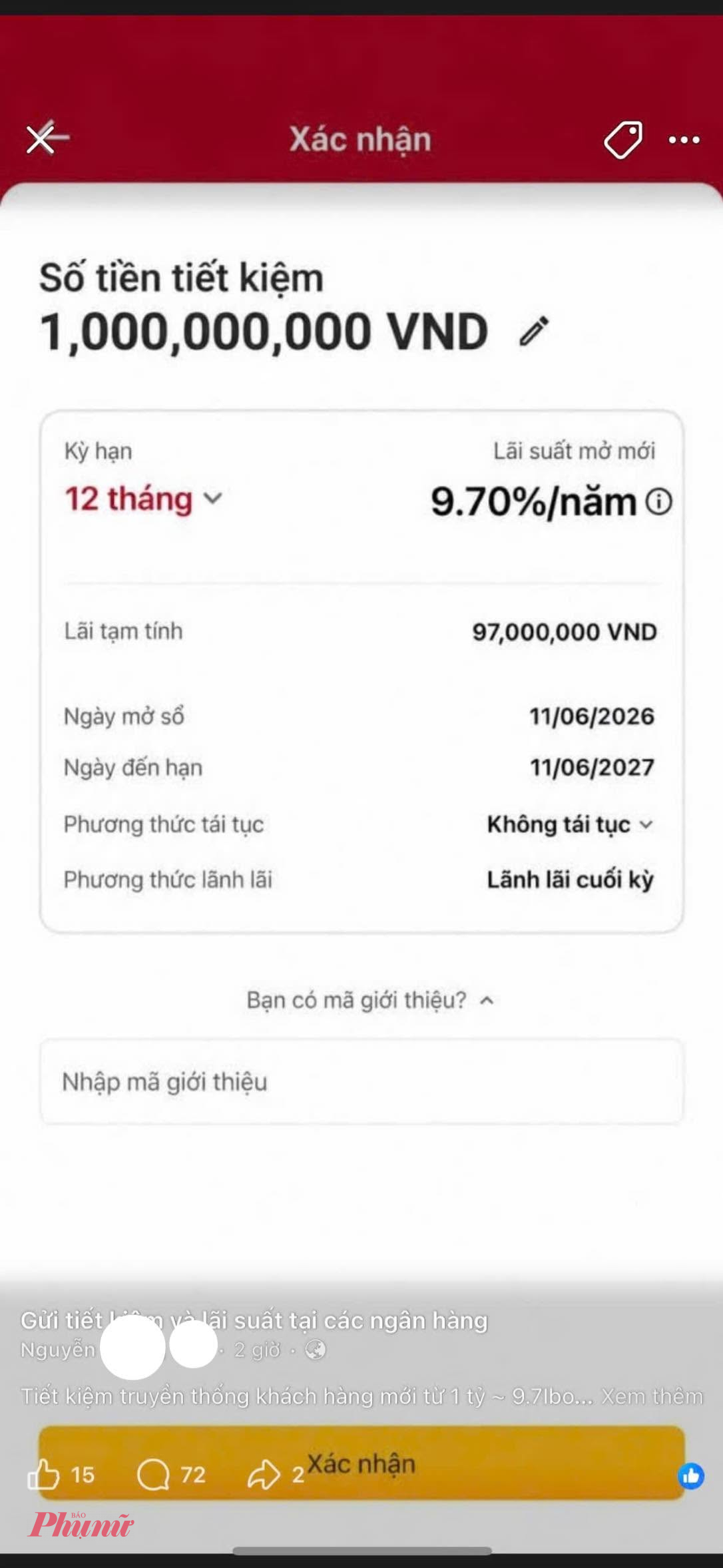 Đối tượng giới thiệu với chúng tôi một ứng dụng gửi tiền lạ hoắc