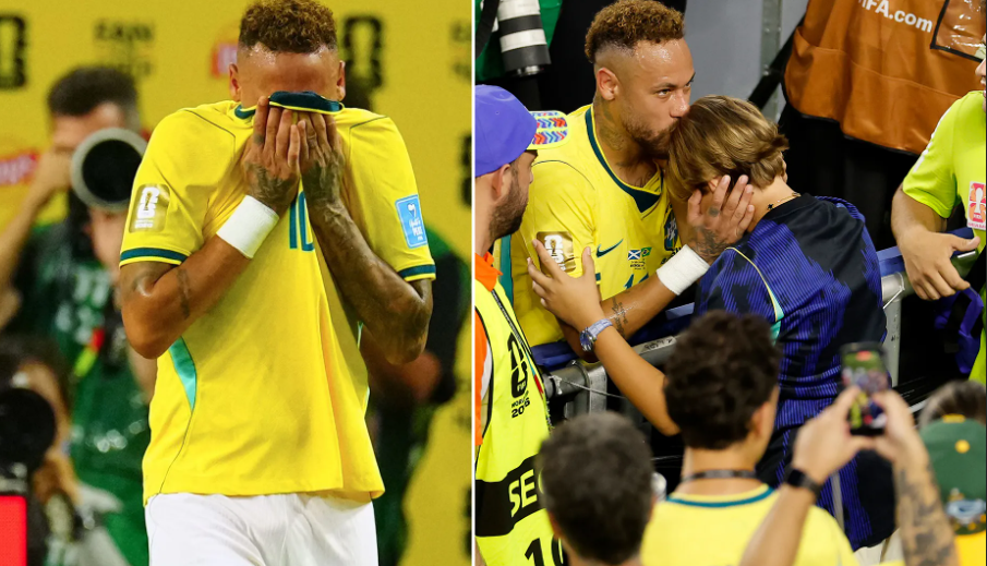 Khoảnh khắc xúc động đẫm nước mắt Neymar ôm con trai sau khi trở lại World Cup trước Scotland khi nhân viên bảo vệ cố gắng ngăn chặn cuộc hội ngộ
