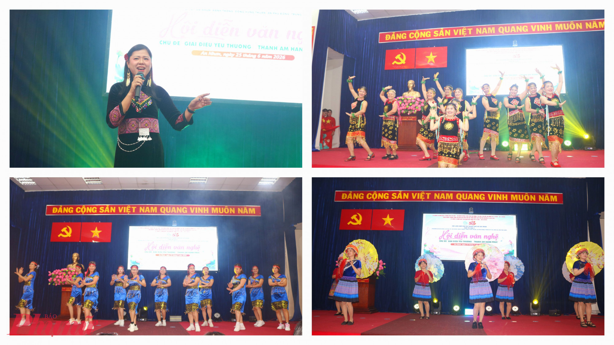 Trang phục thổ cẩm được nhiều đơn vị lựa chọn để tôn vinh nét đẹp văn hóa truyền thống qua các tiết mục - Ảnh: Mẫn Nhi