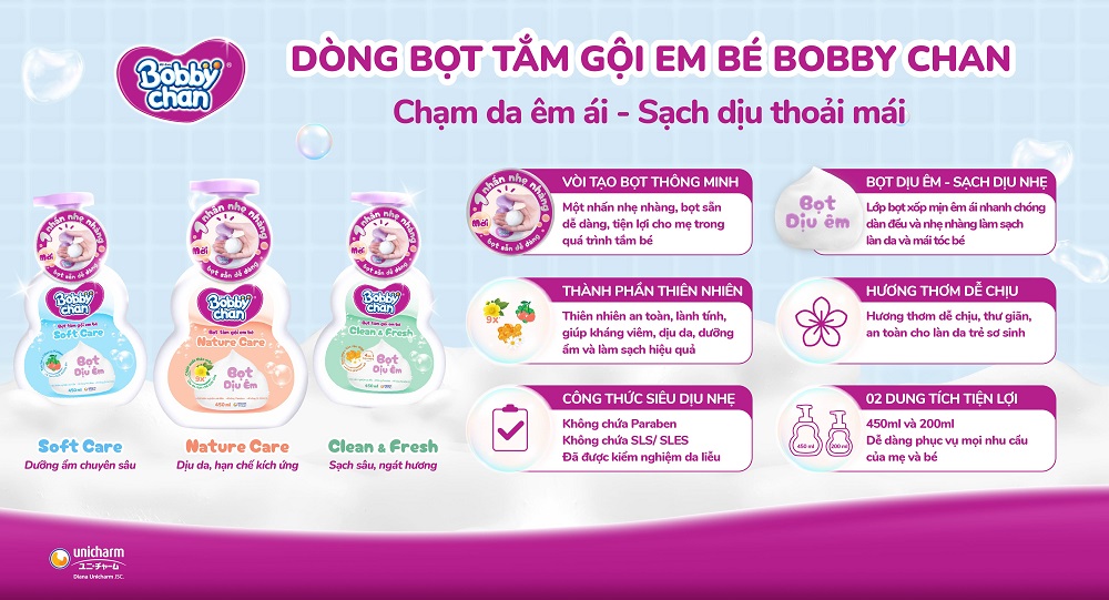 Lớp bọt mịn tạo sẵn giúp dễ dàng làm sạch các vùng da như nếp gấp, kẽ tay, kẽ chân mà không cần chà xát mạnh, góp phần bảo vệ làn da non nớt của trẻ