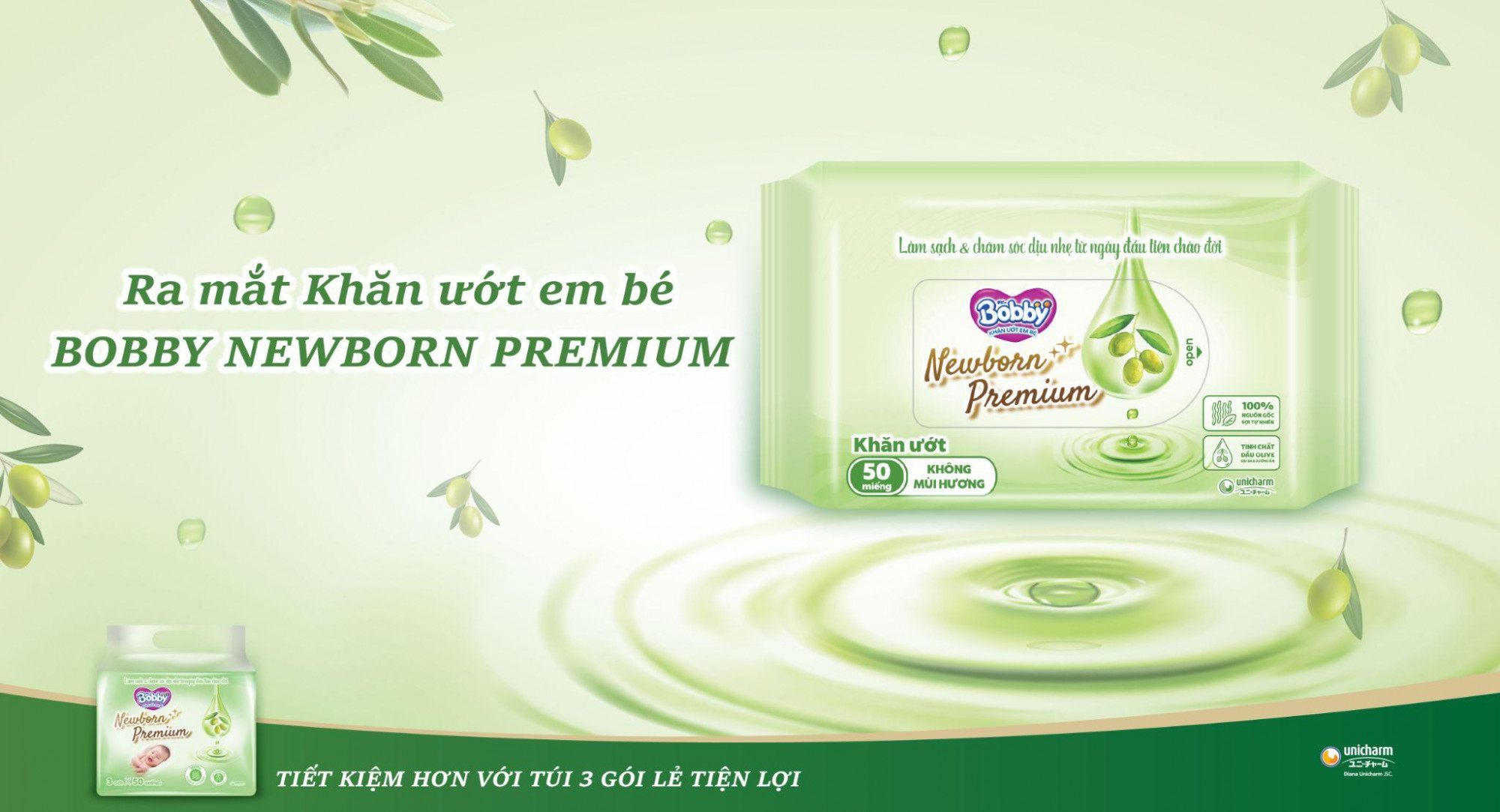 Khăn ướt Bobby Newborn Premium được thiết kế chuyên biệt, dịu nhẹ cho làn da trẻ sơ sinh