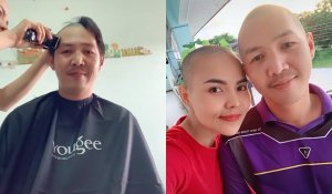 Chàng trai cạo trọc đầu để bạn gái ung thư không mặc cảm