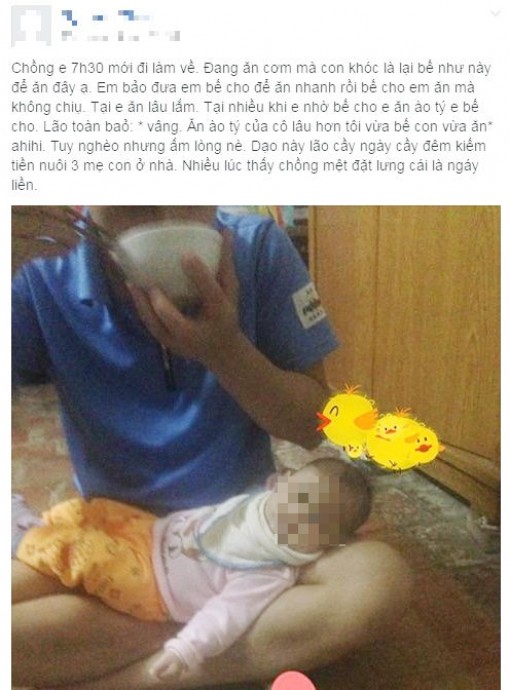 Chồng 'vàng' vừa ăn cơm, vừa bế con gây sốt cộng đồng mạng