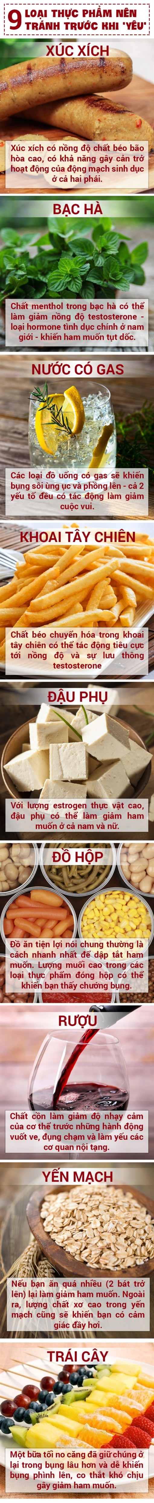 9 thực phẩm tránh xa trước khi 'yêu'