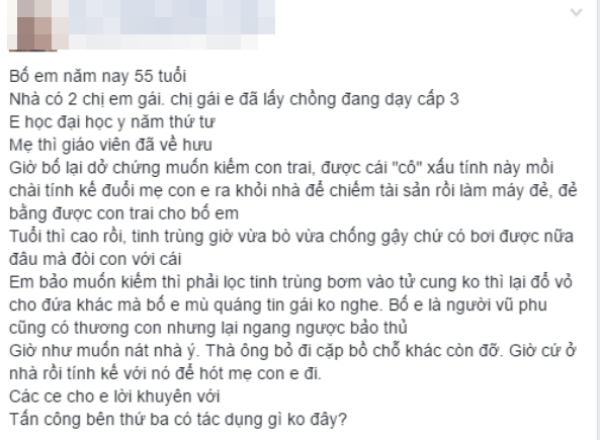 Khao khat co nguoi 'chong gay' luc gia, chong cong khai tim nguoi sinh con trai