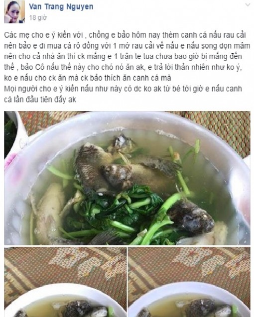 Nấu canh cá rô nguyên con, không mổ, trắng ợt, vợ vụng bị chồng mắng te tua