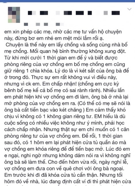 Bố mẹ giữ cả chìa khóa tủ đựng tiền riêng của con trai và con dâu, bình thường hay phi lý?