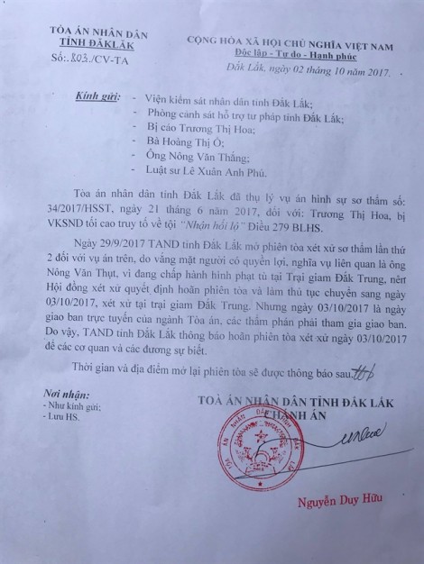 Hoãn phiên tòa lần 3 vì tòa án bận... giao ban trực tuyến