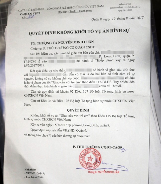 Vi sao khong khoi to vu thieu nu 15 tuoi bi xam hai den mang thai?