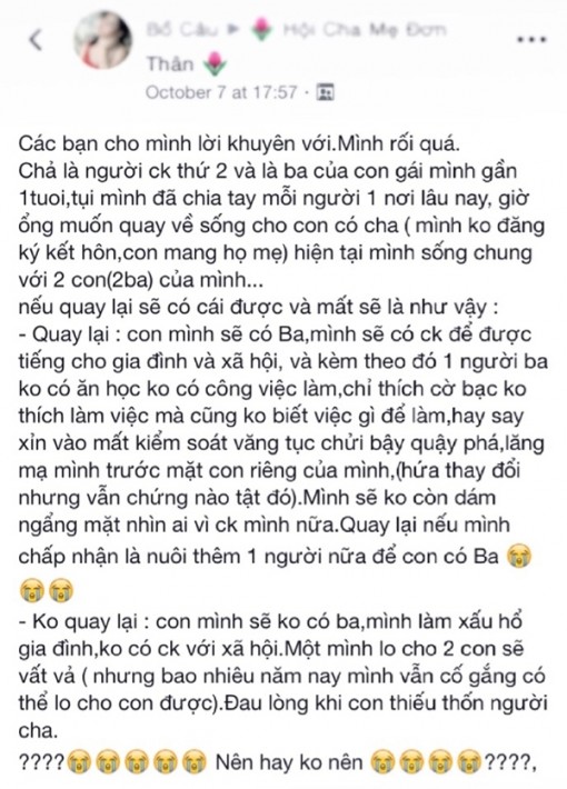 Có nên quay lại với người chồng lông bông, ham ăn nhậu chỉ để con có cha?