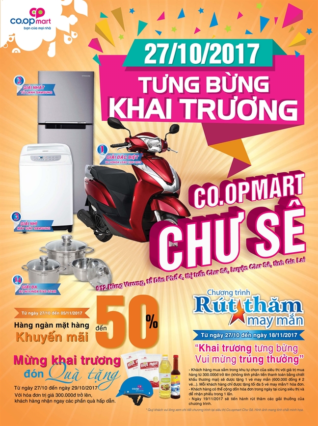 Sieu thi Co.opmart Chu Se se giam gia manh va tang Honda Lead dip khai truong