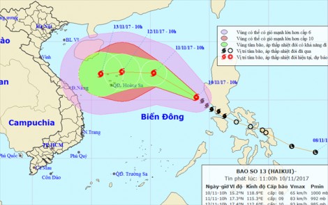 Bão số 13 đang mạnh lên từng giờ