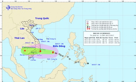 Bão số 14 cách bờ biển Khánh Hòa, Bình Thuận 510 km